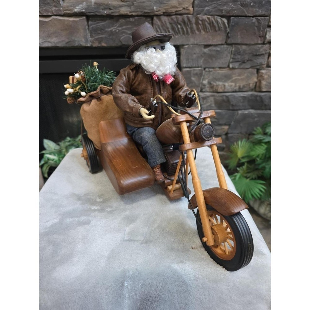 15 Inch Santa on a Wooden Motorcycle with SideCar